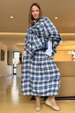 Roberta Plaid Brushed Cotton Balloon Hem Skirt Highland Blue